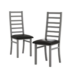 Vynxaria Set of 2 Gray Metal Dining Chairs with PU Leather Seats - 1 of 4