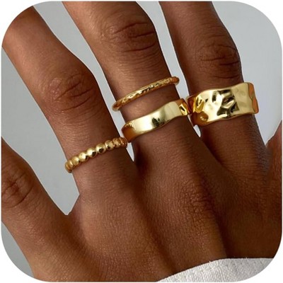 Stackable Chunky Gold Rings for Women Non Tarnish Dainty 14K Gold ...