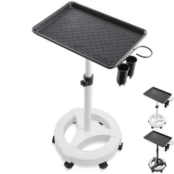Saloniture Rolling Salon Aluminum Instrument Tray - Portable Hair Stylist Trolley with Accessory Caddy and Mat