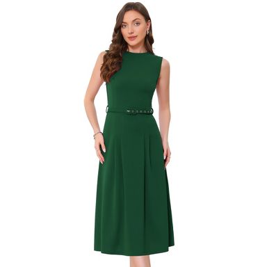 dark green dress target INSPIRE CHIC Women's Sleeveless Crew Neck High Waist A-Line Midi Office Dresses Large Size:Kids 6-7 Windsor Kallie O-Ring Cutout Blue satin prom dress Backless Wild Fable