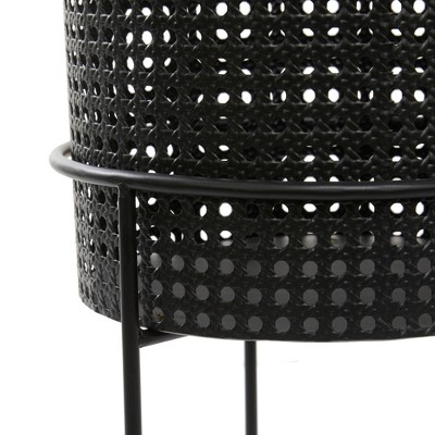 Set of 3 Black Metal Perforated Cylinder Floor Planters
