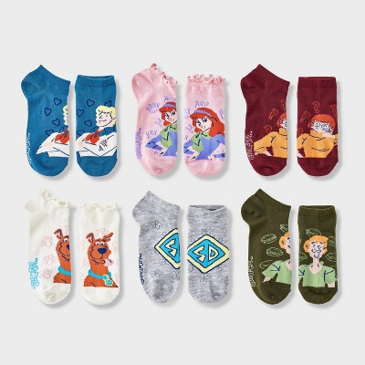Women's Scooby-Doo Ruffled 6pk Low Cut Socks - Assorted Color 4-10: Polyester & Spandex Knit, Banded Cuff