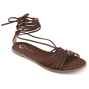 Journee Collection Womens Jess Ankle Wrap Low Block Heel Sandals Brown 9.5 - 1 of 4