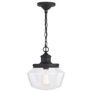 VAXCEL Collins 1 Light Black Farmhouse Outdoor Pendant Clear Schoolhouse Glass - 1 of 4