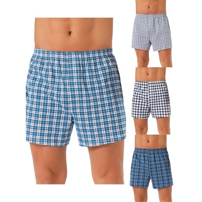INSPIRE CHIC Men's 4 Pack Elastic Waistband Plaid Pattern Underwear Boxer Shorts