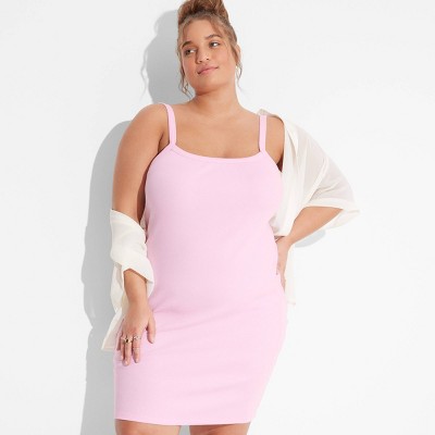 Women's Scoop Back Ribbed Mini Bodycon Dress - Wild Fable™ Light Pink 1x :  Target