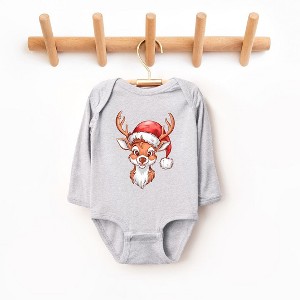The Juniper Shop Cute Reindeer Head Baby Long Sleeve Bodysuit - 6 Month - Heather Grey - 1 of 3