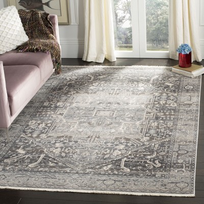 Vintage Persian Grey Charcoal Rectangular Synthetic Area Rug