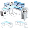 L Shaped Gaming Desk,68" Computer Desk with Power Outlets & LED Lights, Corner Desk with Monitor Shelf and Hook, Two Person Desk - 2 of 4