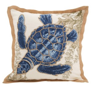 20"x20" Oversize 'I See Sea Turtles' Down Filled Square Throw Pillow Blue - Saro Lifestyle - 1 of 4