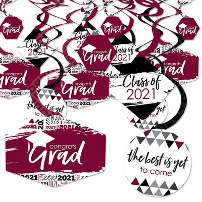 Big Dot of Happiness Maroon Grad - Best is Yet to Come - 2021 Burgundy Graduation Party Hanging Decor - Party Decoration Swirls - Set of 40