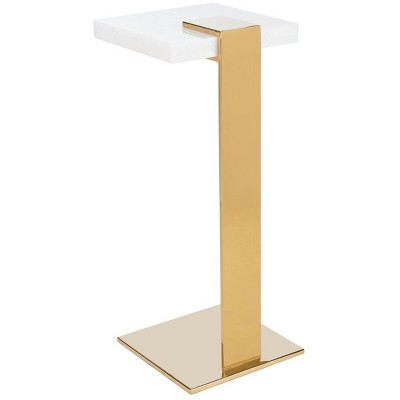 Elegant White Marble and Brass Square Drink Table