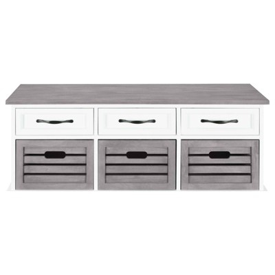White and Weathered Gray 3-Drawer Storage Bench