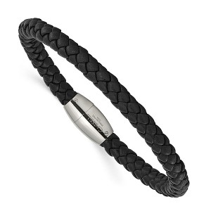 Chisel Stainless Steel Polished Black Braided Leather 8.5" Bracelet - 1 of 4