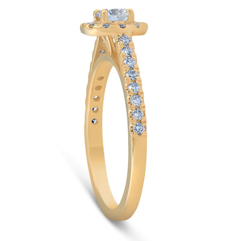 Pompeii3 1Ct Halo Lab Created Diamond Engagement Matching Wedding Ring Set 14k Yellow Gold, 3 of 6
