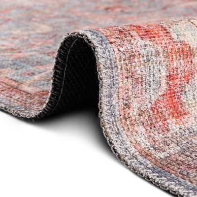 Antique Blue Square Washable Synthetic Area Rug