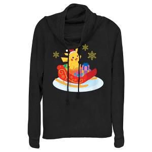 Juniors Womens Pokemon Christmas Pikachu Sleigh Cowl Neck Sweatshirt - 1 of 4