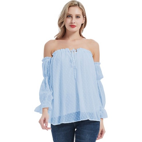 Anna-Kaci Women's Semi Sheer Boho Peasant Long Sleeve Off the Shoulder Top - image 1 of 4