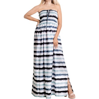 HAPPY BAY Women's House Daily Routine Evening Wear Boho A line Slit Maxi Dress Smocked Top Evening Long Tube Dresses for Women