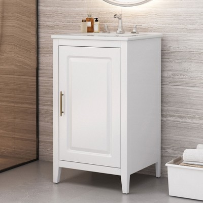 ALEXOUN 20.3" Bathroom Vanity with Ceramic Sink,Storage Cabinet with Soft-Close Door and Drawer & Removable Divider,Finish for Small Bathrooms