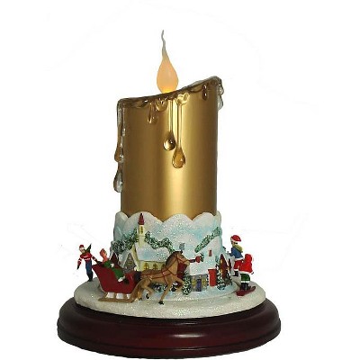 Roman 9" Pre-Lit Gold and Red Musical Christmas Candle with Animated Ice Skaters on Pedestal