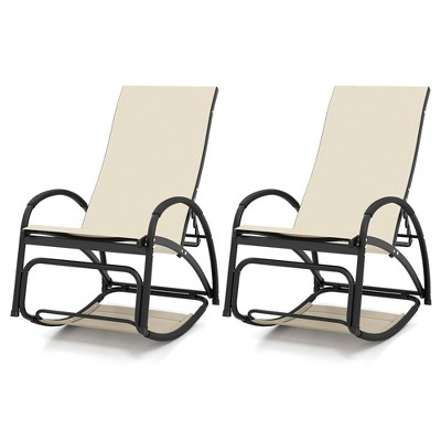 Tangkula 2PCS 2-in-1 Outdoor Rocking Chair Convertible Lounge Chair with 4-Position Adjustable Backrest Curved Armrests