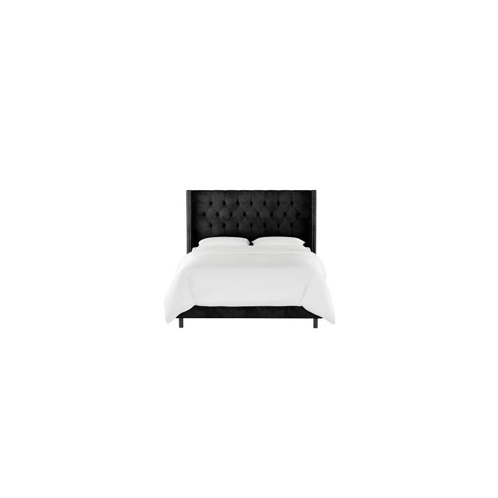 Photos - Bed Frame Skyline Furniture King Louis Diamond Tufted Wingback Velvet Bed Black