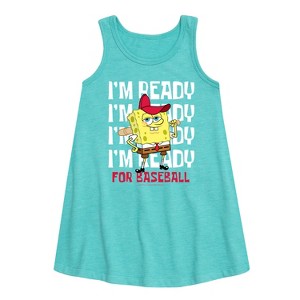 Girls' - SpongeBob SquarePants - Ready For Baseball Graphic Sleeveless Aline Dress - 1 of 4