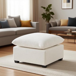 Sapphtopaz Modern 26" Ottoman Chenille Footstools with Thick Cushion and Wood Frame Small Vanity Stool for Bedroom, Living Room, Entryway - 1 of 4