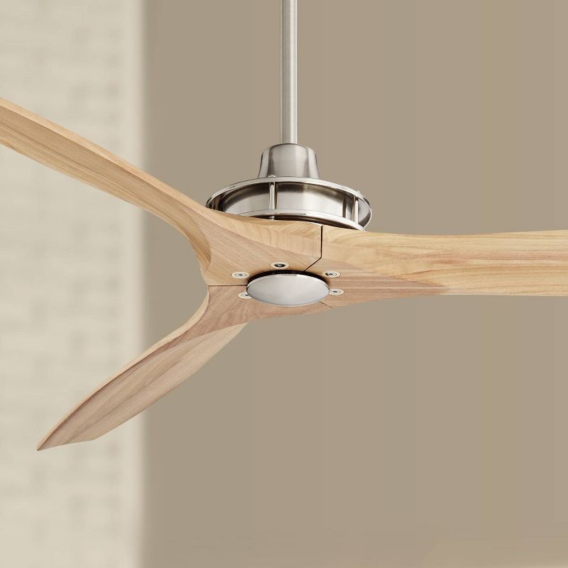 52" Casa Vieja Modern 3 Blade Indoor Ceiling Fan with Remote Control Brushed Nickel Natural Carved Solid Wood for Living Kitchen Bedroom Family Room, 2 of 9