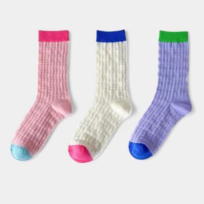 Anna-Kaci Women's Textured Knit Crew Socks with Color Block Cuffs and Toe Accents