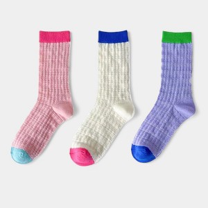 Anna-Kaci Women's Textured Knit Crew Socks with Color Block Cuffs and Toe Accents - 1 of 4
