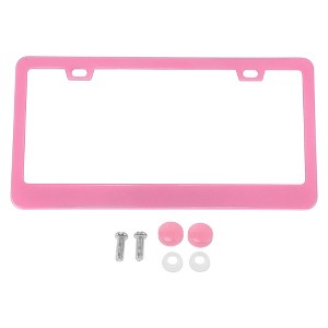 Unique Bargains Stainless Steel Car License Plate Frame Bracket with Screws Caps 2 Oval Hole Wide Frame - 1 of 4