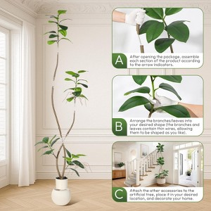 Artificial Plants Rubber Tree with Black Resin Pot& White Stone Faux Fiddle Leaf Fig Tree Indoor Artificial Trees - 1 of 4
