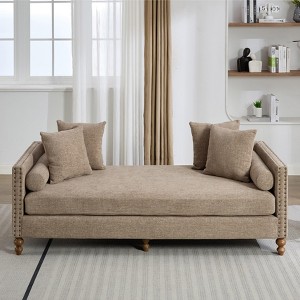 Hrinhom 75.2" W Upholstered Sofa Chair,Modern Chaise Lounge Chair with Pillows and Wood Legs - 1 of 4