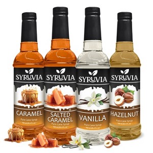 Syruvia Coffee Flavors Variety Pack: Vanilla, Caramel, Hazelnut & Salted Caramel 25.4 fl oz Syrup - 1 of 4