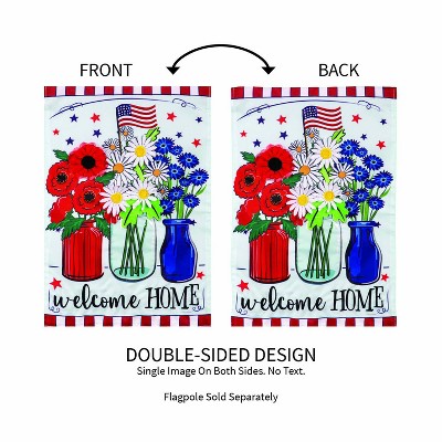 Patriotic Floral Applique Garden Flag with Red, White, and Blue Vases