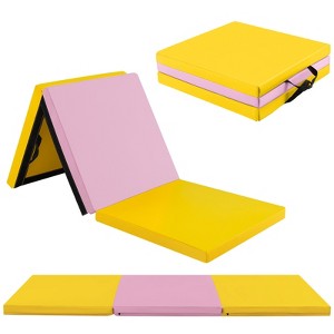 Gymax Portable 3-Fold Tumbling Mat Folding Gymnastics Mat w/ 2 Handles Premium EPE Filler Blue/Black/Pink/Yellow & Pink/Navy/Purple & Pink/Purple - 1 of 4