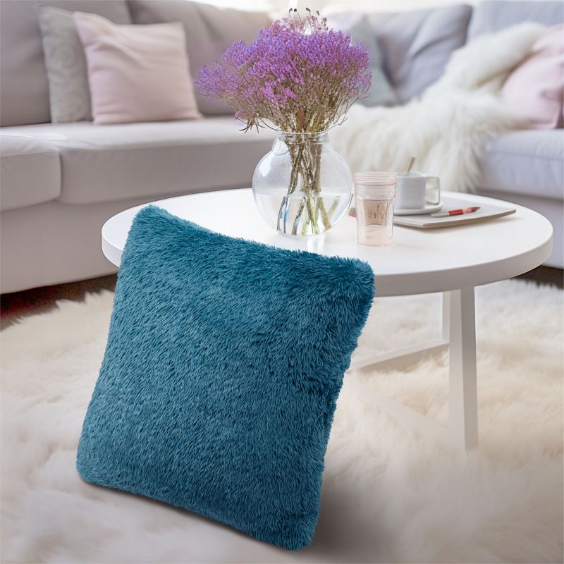 PAVILIA Set of 2 Fluffy Throw Pillow Covers, Decorative Faux Shearling Fur Square Cushion Accent for Bed Sofa Couch, 2 of 7