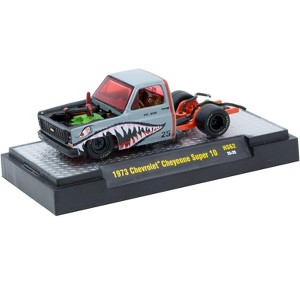 1973 Chevrolet Cheyenne Super 10 Bedless Truck "PFC. Hyde" Gray with Shark Mouth Graphics 1/64 Diecast Model Car by M2 Machines - 1 of 1