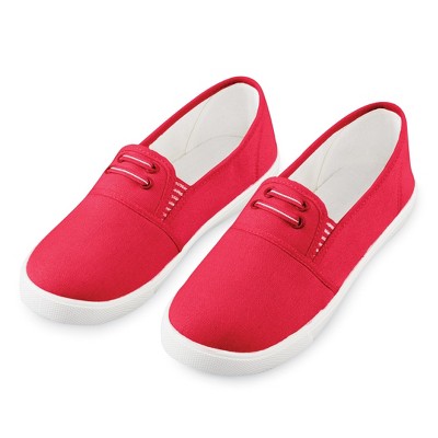 Collections Etc Stretch No-Tie Classic Canvas Stripe Detailed Sneakers