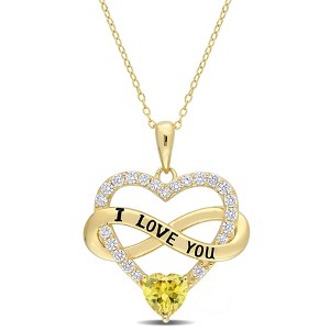 EVERLY JEWELRY | Yellow Plated Sterling Silver 2 1/2 CT TGW Yellow and White Cubic Zirconia Infinity Heart Pendant with Chain, 18 inc - 1 of 4