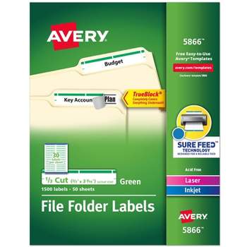 Avery Permanent File Folder Labels TrueBlock Inkjet/Laser Green Border 1500/Box 5866
