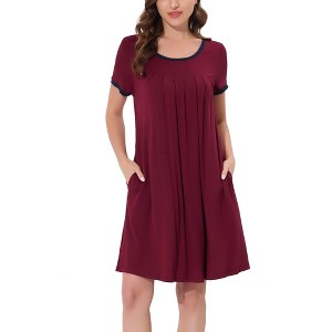 cheibear Women's U Neck Short Sleeve Lounge Dress Pajama Nightgown - 1 of 4