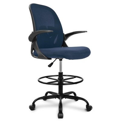 KERDOM Drafting Chair Tall Office Chair with Flip-up Armrests Executive Ergonomic Computer Chair, Navy Blue