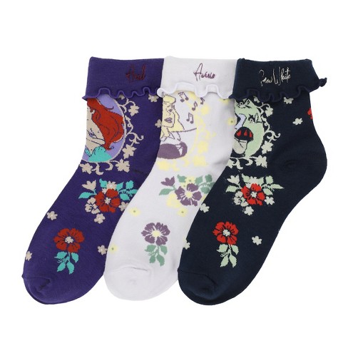 Disney Princesses Quarter Crew Socks 3-Pack - Women's Magical Sock Set