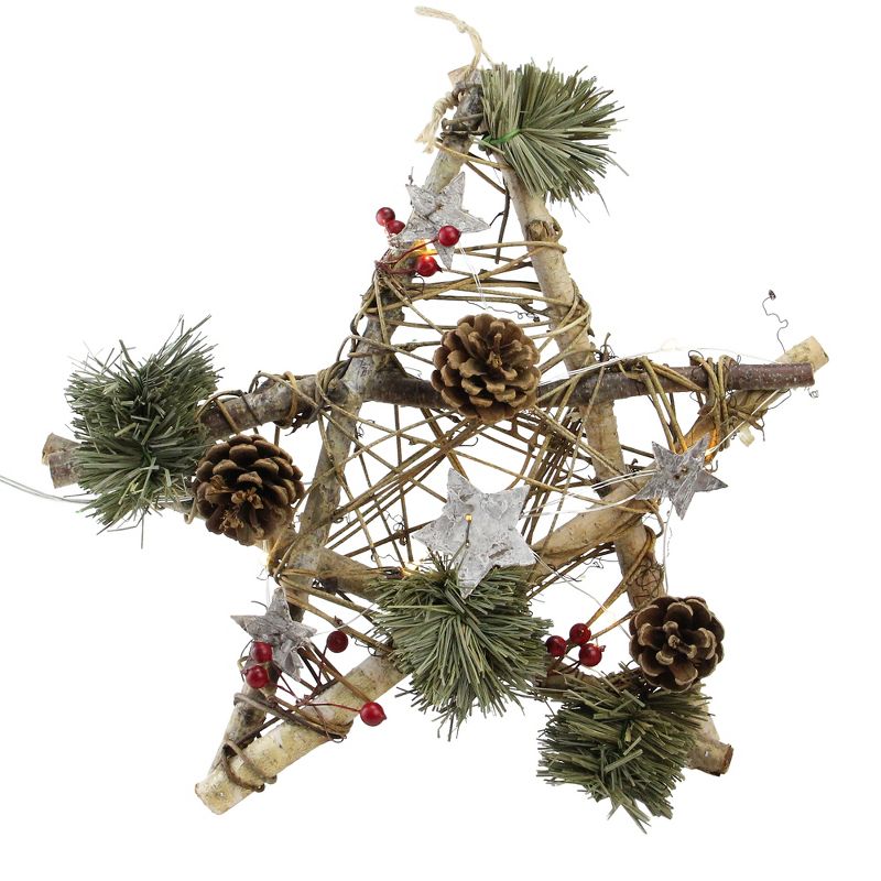 Northlight 12" Wooden Star with Pine Cones and Twigs Rustic Christmas Ornament - Brown, 1 of 3