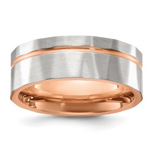 Chisel Stainless Steel Brushed and Polished Faceted Rose IP-plated 8mm Band Ring - 1 of 4