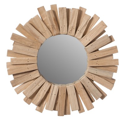 Vintiquewise Hanging Sunburst Round Natural Wood Wall Mirror for the Entryway, Living Room, or Vanity