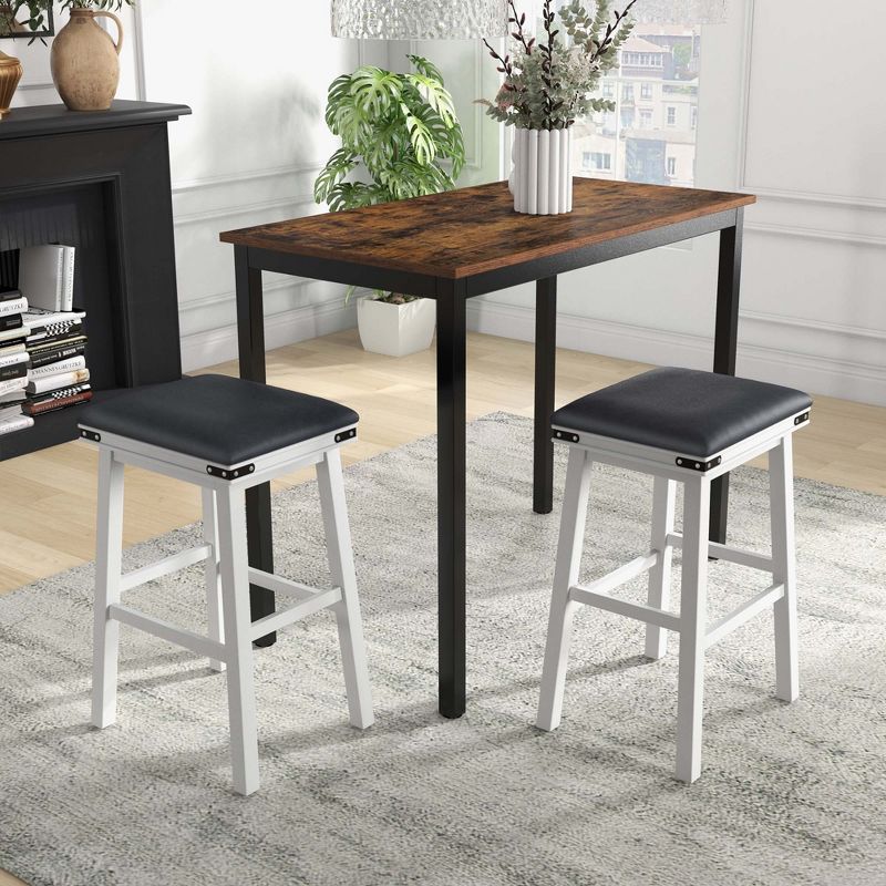 Costway 30'' Dining Bar Stool Set of 2 Pub Height Padded Seat Wood Frame Kitchen Brown/White, 4 of 8
